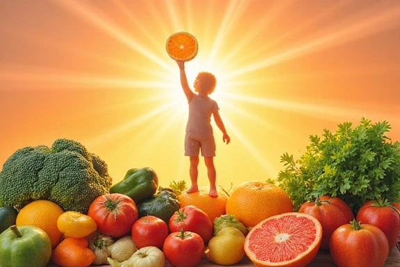 A graphic depicting a person being empowered by healthy eating, symbolizing the mission of Healthy Habits Hub