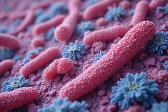 Microscopic view of gut bacteria, symbolizing the complexity of gut health.