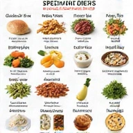 Variety of specialized diet foods like gluten-free, vegan, keto