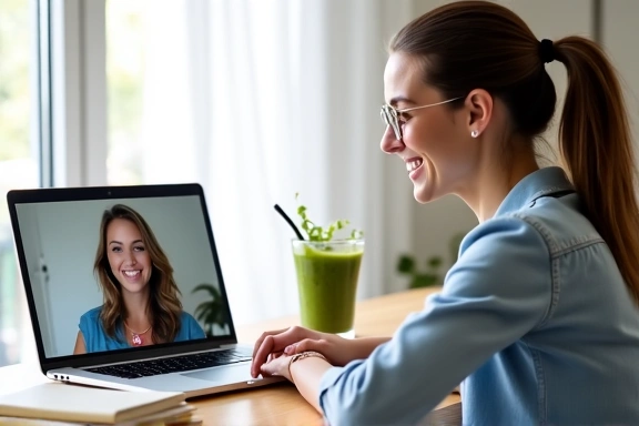 Woman having an online nutrition consultation on a laptop
